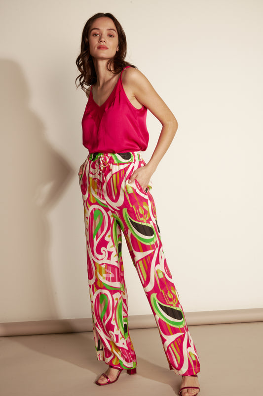 FLUID GLAM PRINT TROUSERS - PISLEY FUSHIA