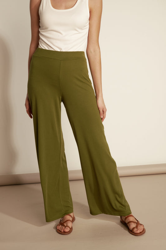 FINE FLARE TROUSERS WITH MODAL SIDE - OLIVE