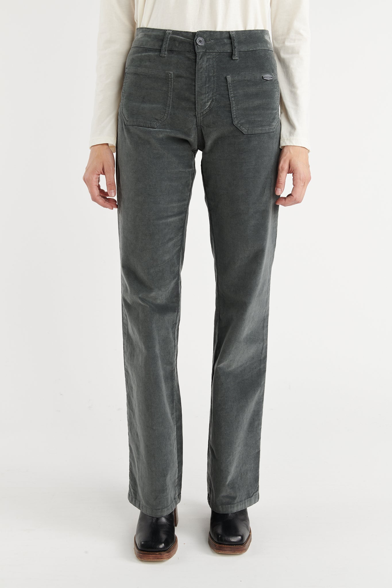 PANTALON FLARE VELOURS ANOUCK CARBONE