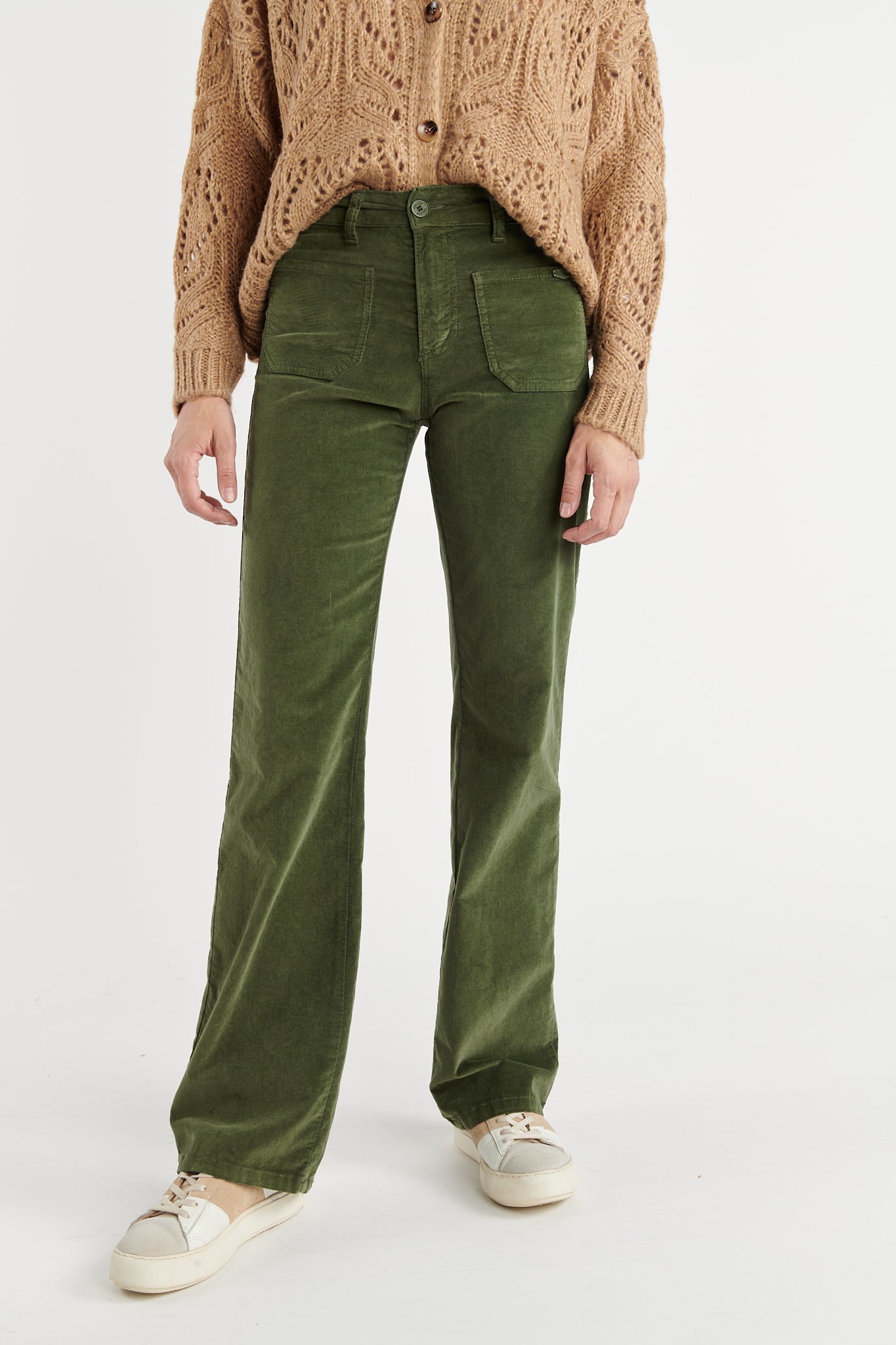 PANTALON FLARE VELOURS ANOUCK KAKI
