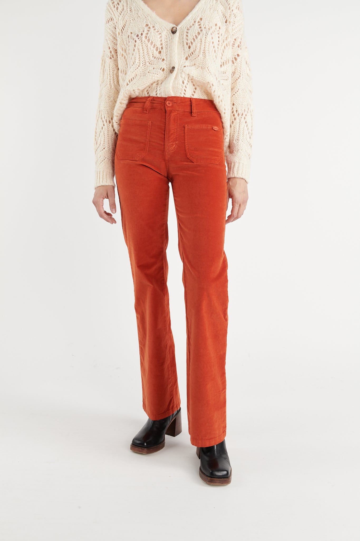 PANTALON FLARE VELOURS ANOUCK ORANGE BRULÉ