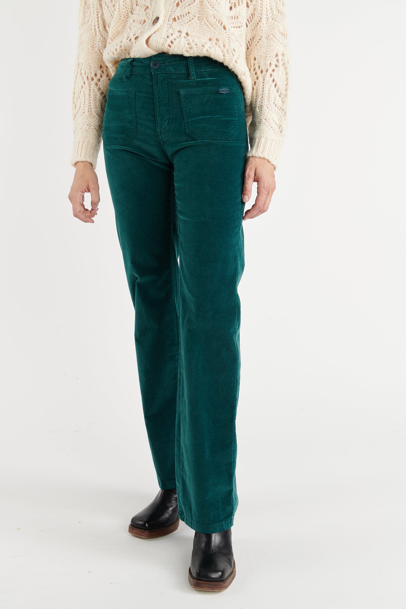 PANTALON FLARE VELOURS ANOUCK VERT FOREST