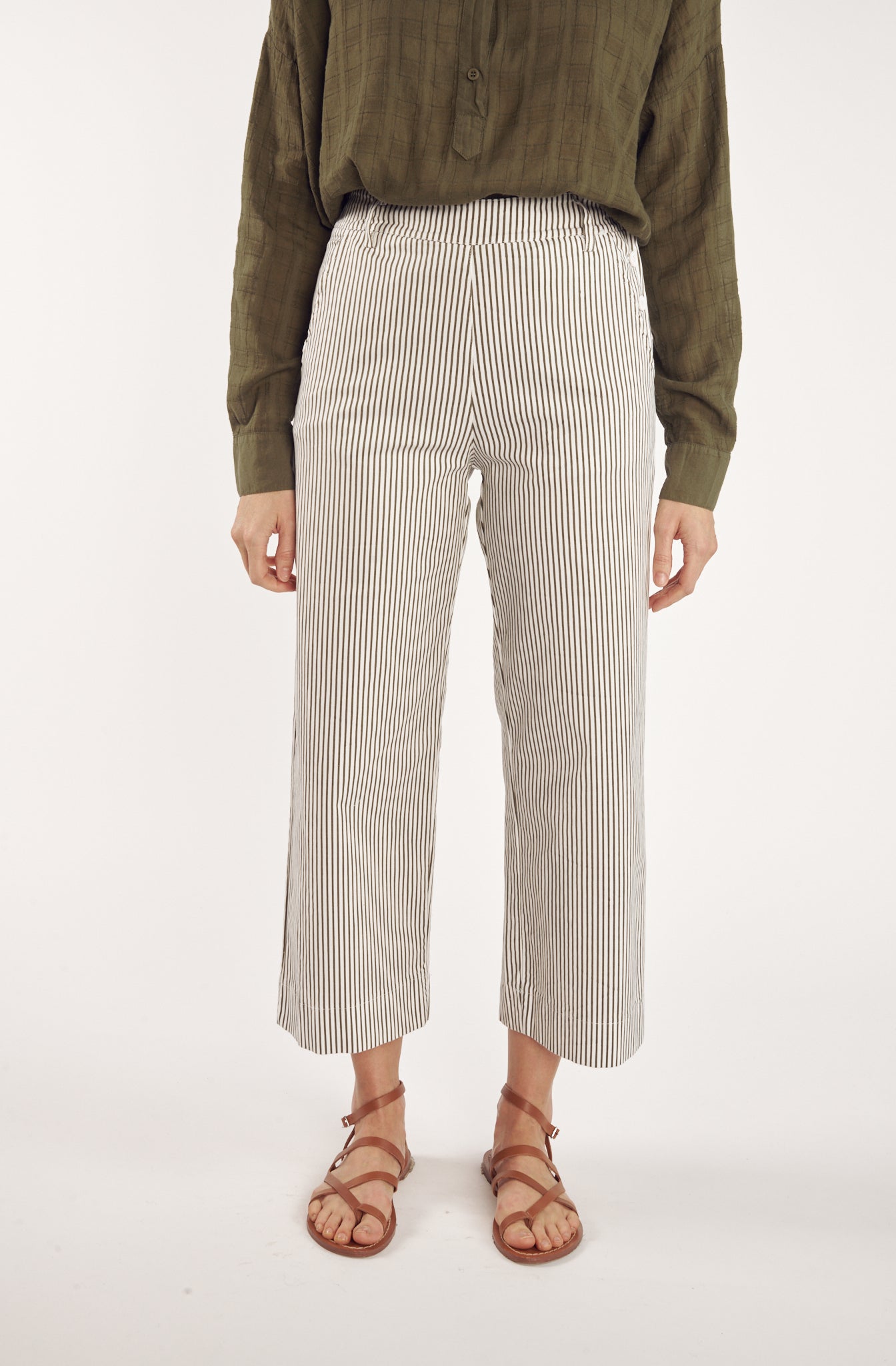 PANTALON ÉVASÉ À RAYURES KAKI CAIN