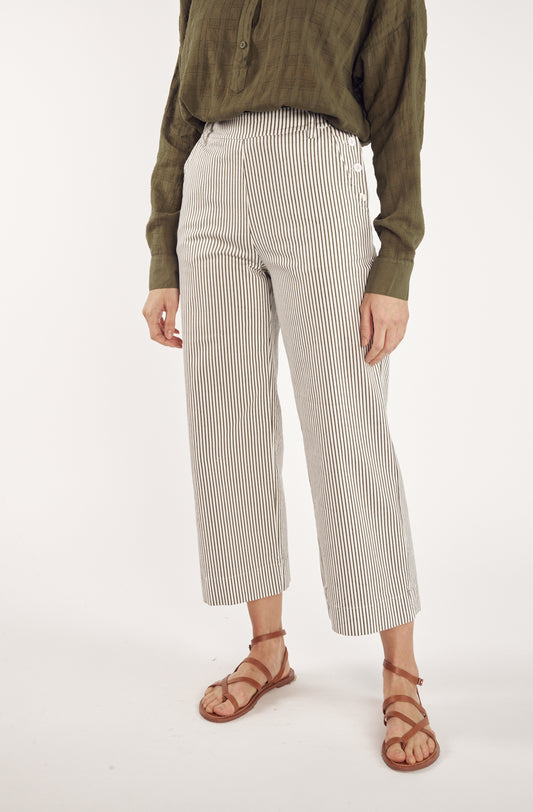 PANTALON ÉVASÉ À RAYURES KAKI CAIN