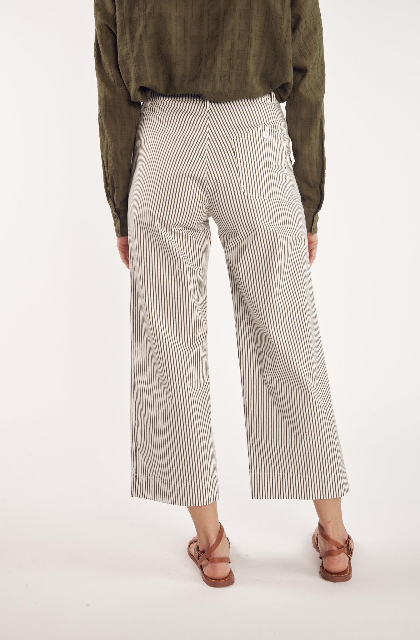 PANTALON ÉVASÉ À RAYURES KAKI CAIN