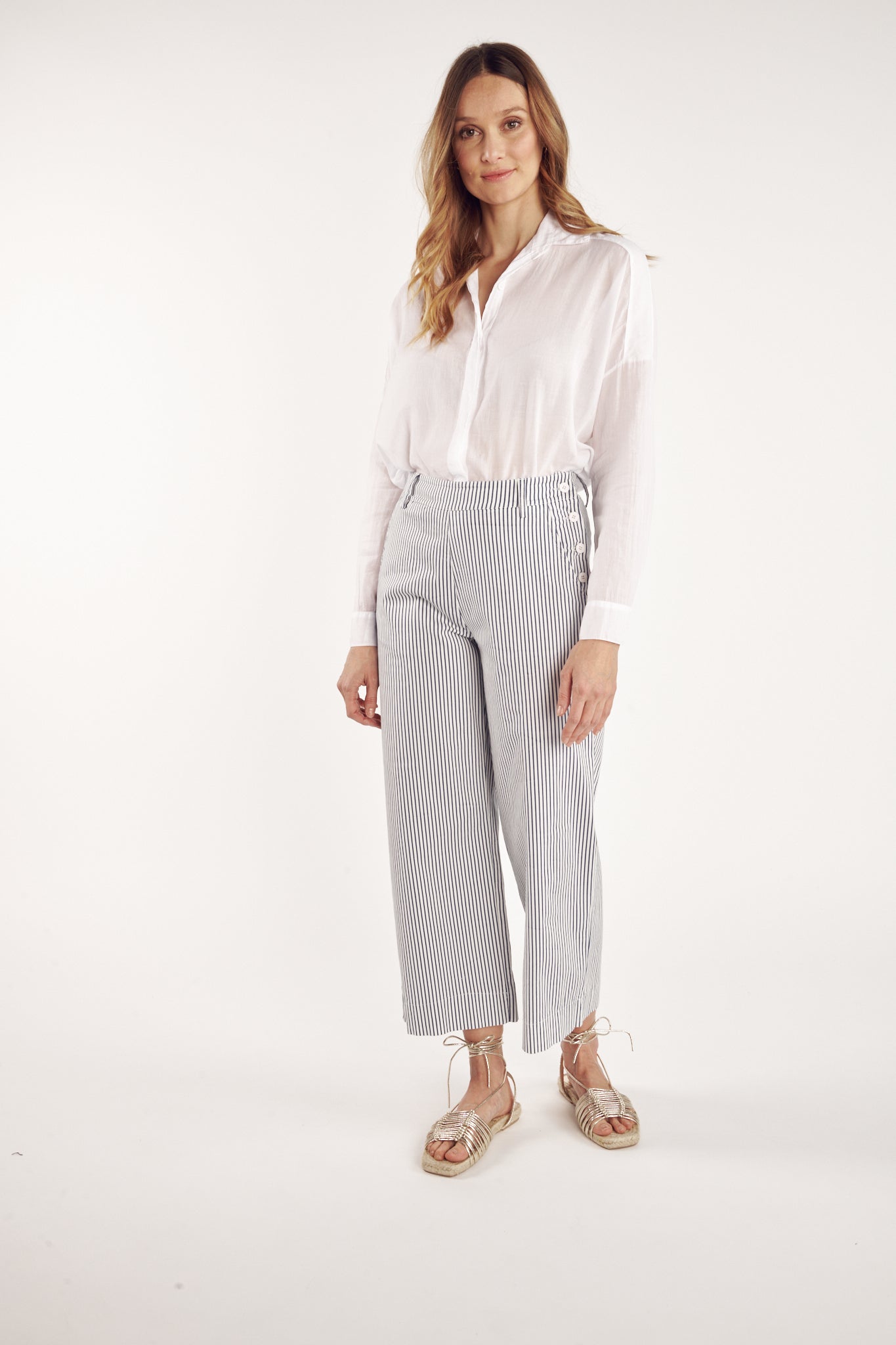 PANTALON ÉVASÉ À RAYURES MARINE CAIN