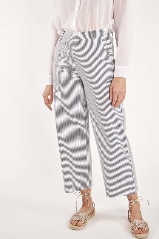 PANTALON ÉVASÉ À RAYURES MARINE CAIN