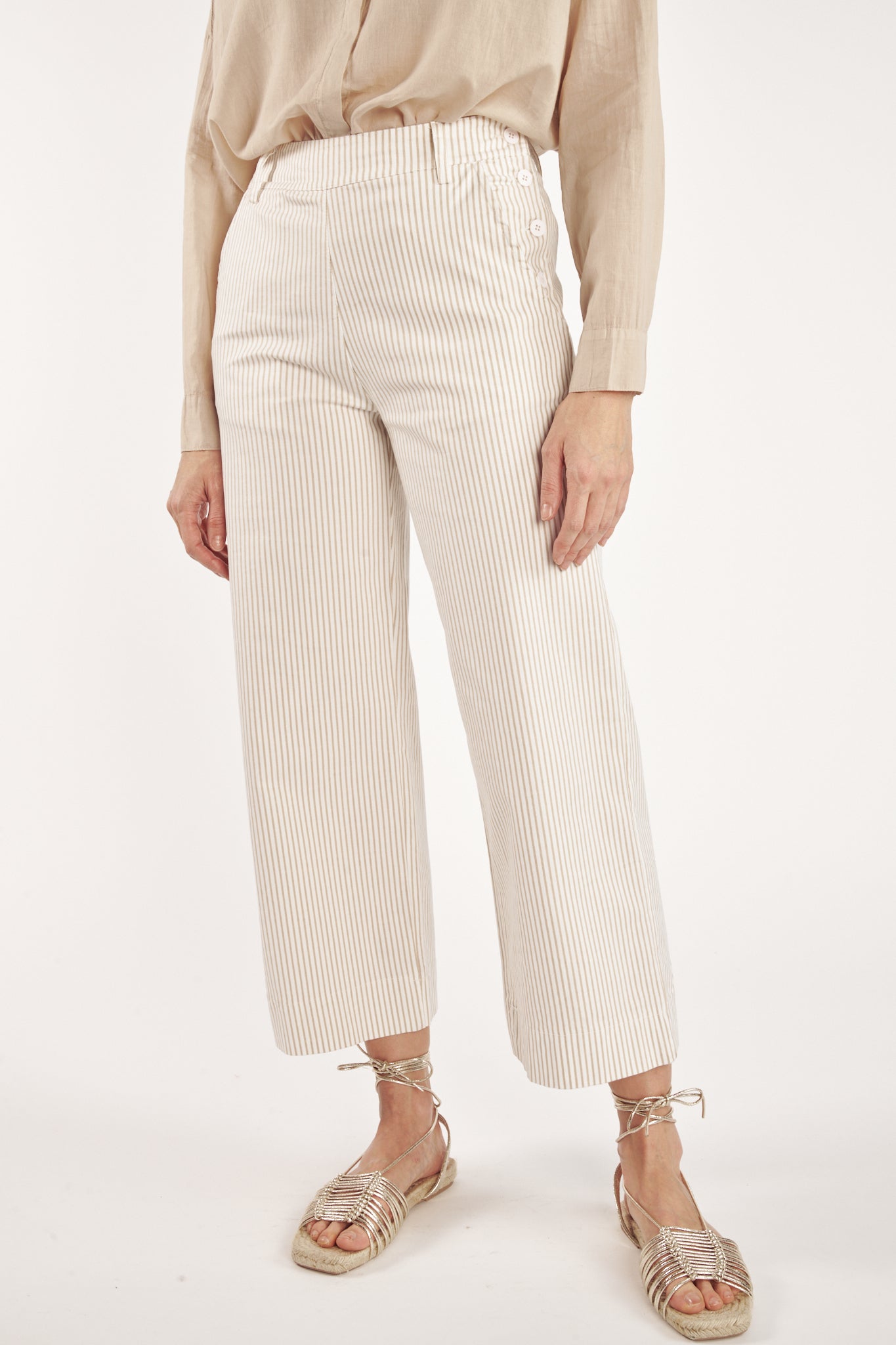 PANTALON ÉVASÉ À RAYURES SABLE CAIN