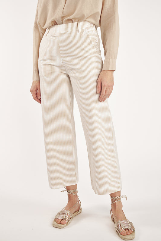 PANTALON ÉVASÉ À RAYURES SABLE CAIN