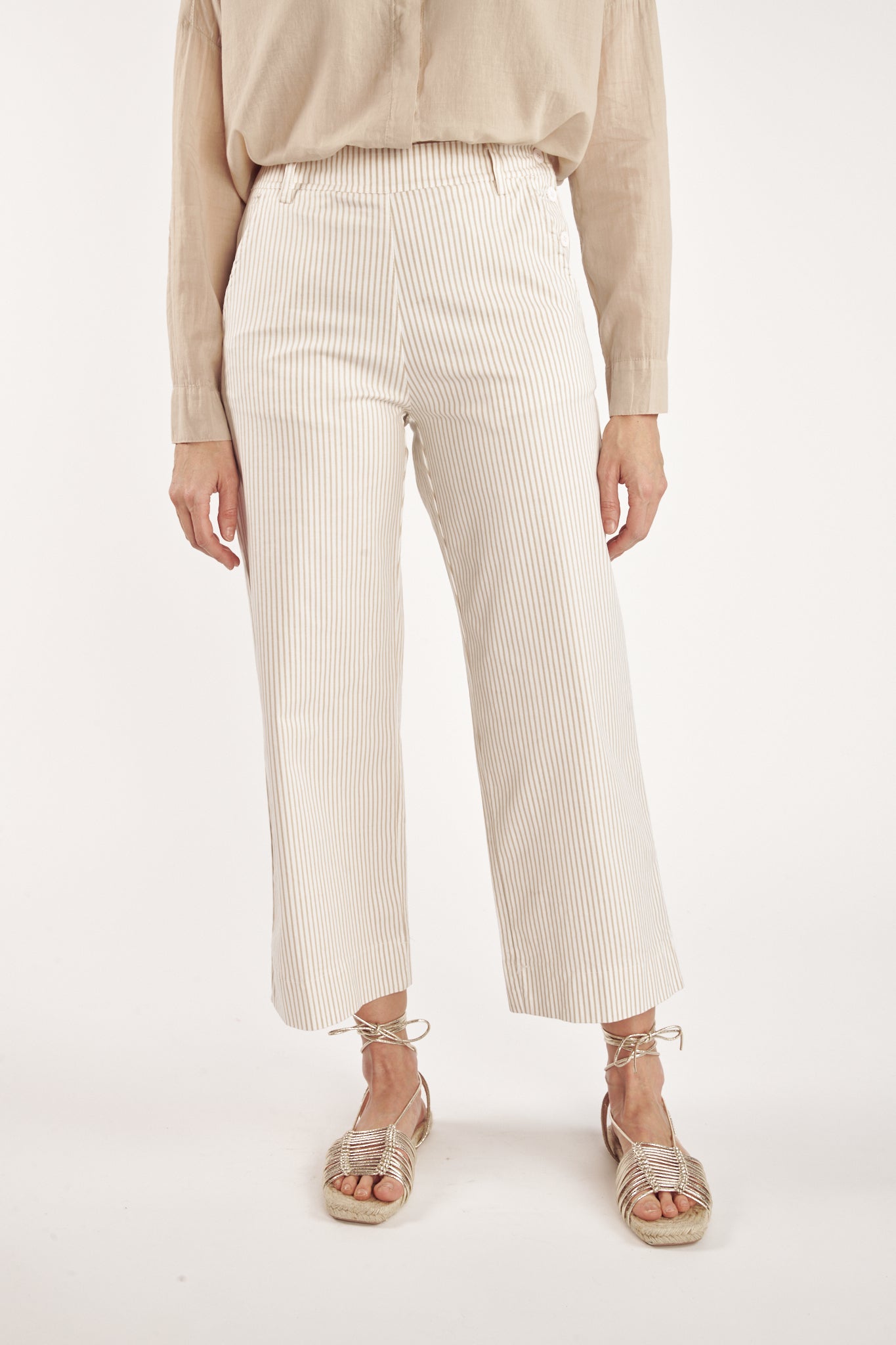 PANTALON ÉVASÉ À RAYURES SABLE CAIN