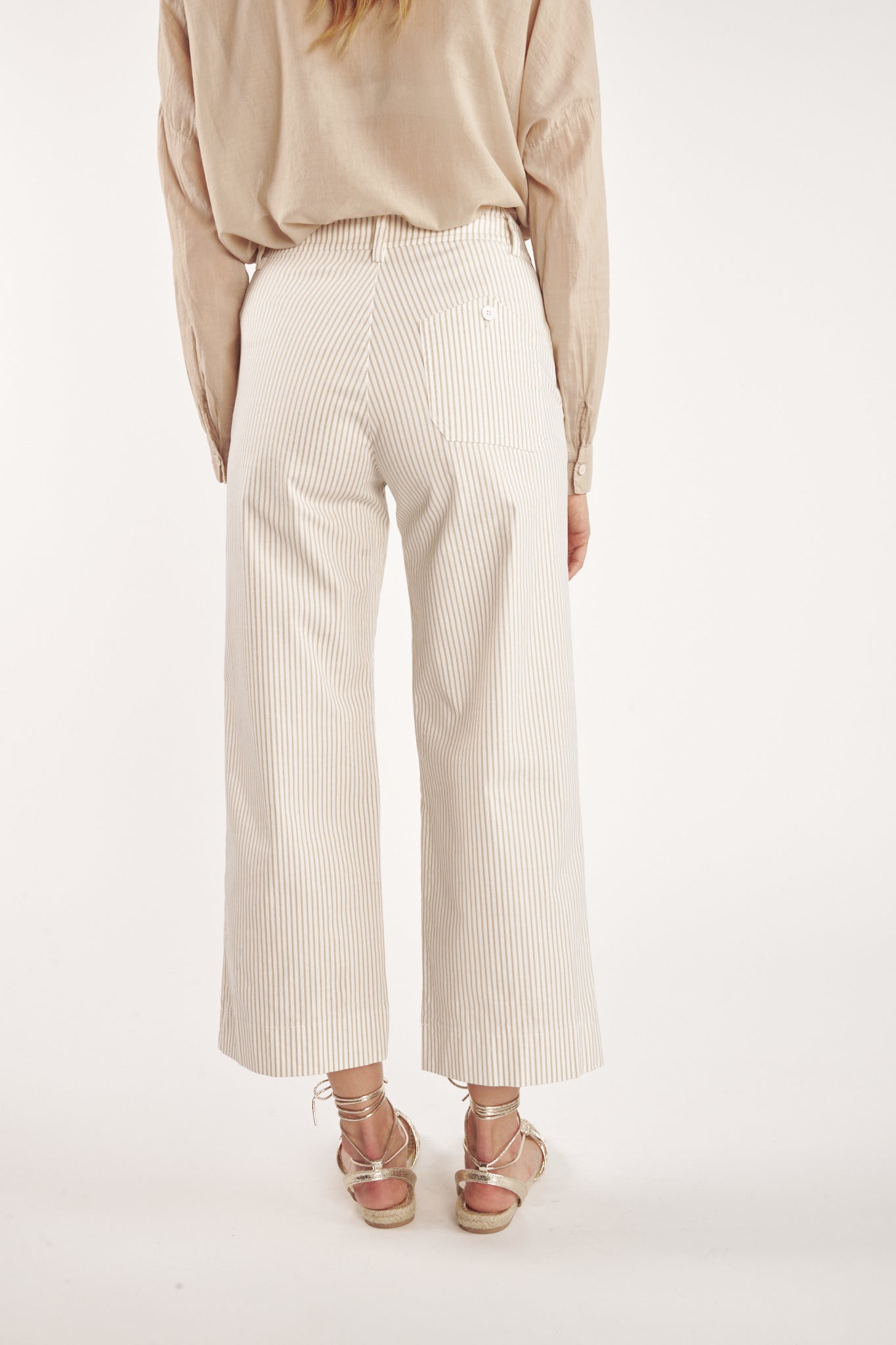 PANTALON ÉVASÉ À RAYURES SABLE CAIN