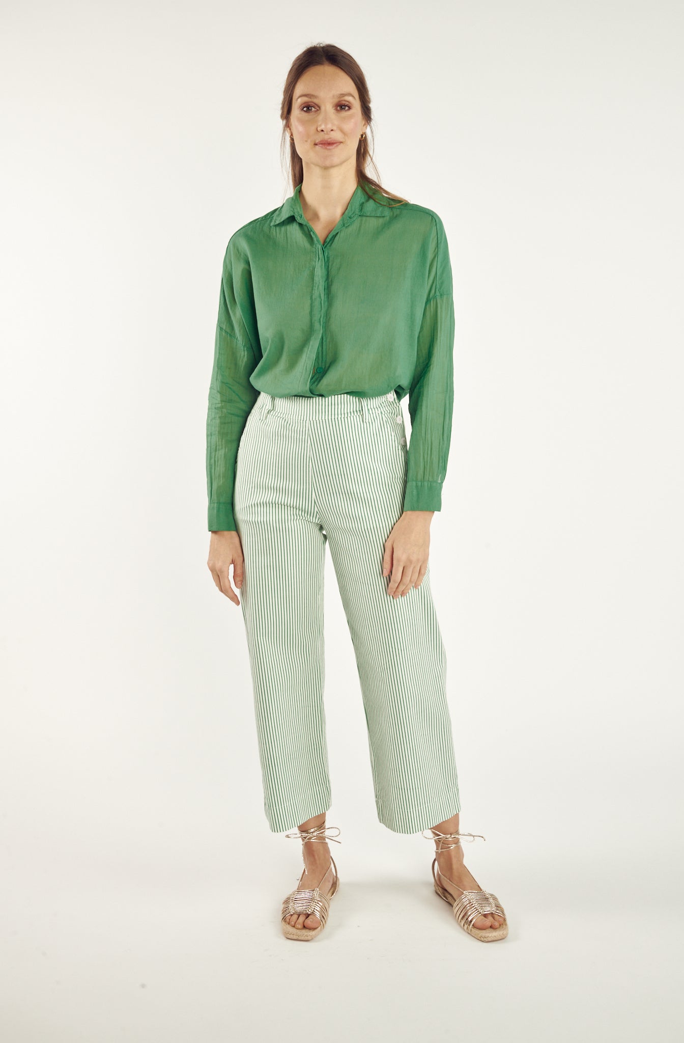 PANTALON ÉVASÉ À RAYURES VERT CAIN