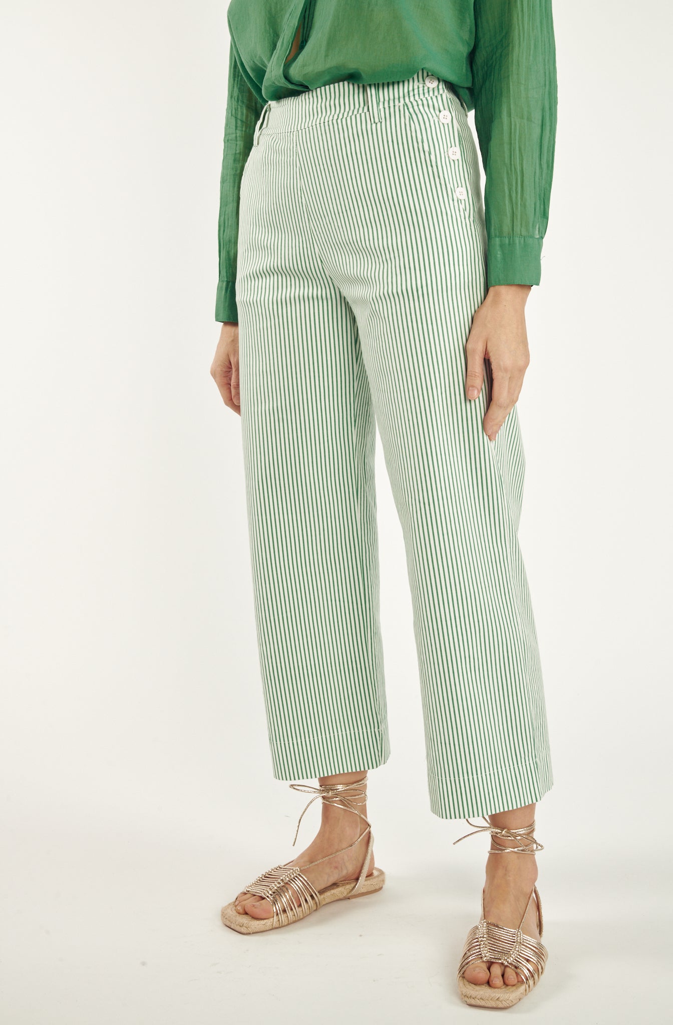 PANTALON ÉVASÉ À RAYURES VERT CAIN