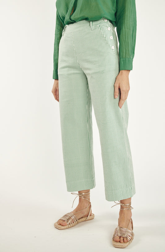 PANTALON ÉVASÉ À RAYURES VERT CAIN