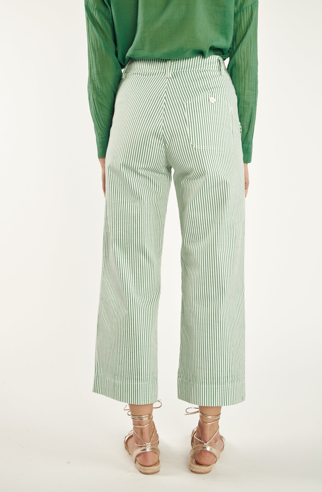 PANTALON ÉVASÉ À RAYURES VERT CAIN