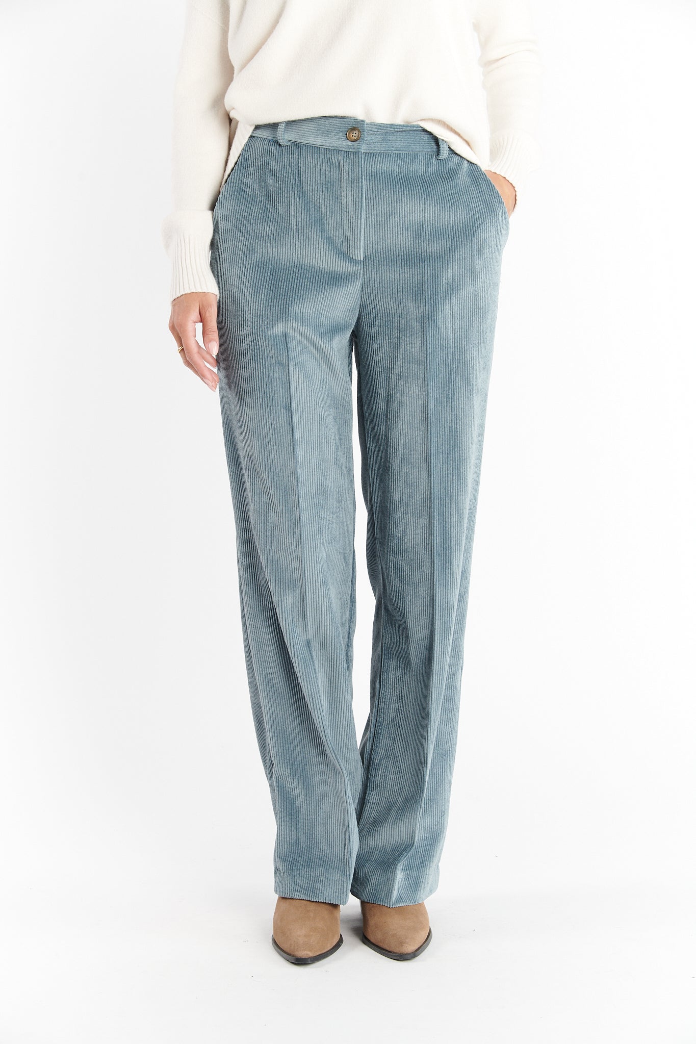 PANTALON LARGE VELOURS BRÉANNE BLEU CENDRE