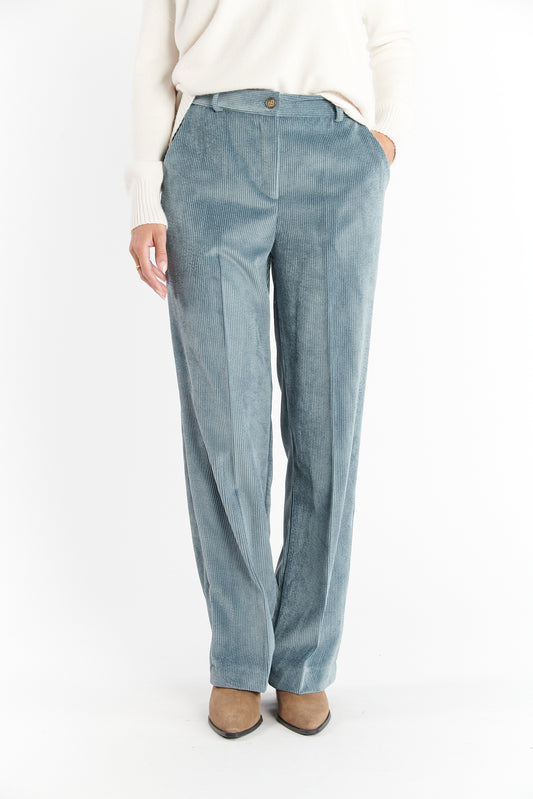 PANTALON LARGE VELOURS BRÉANNE BLEU CENDRE