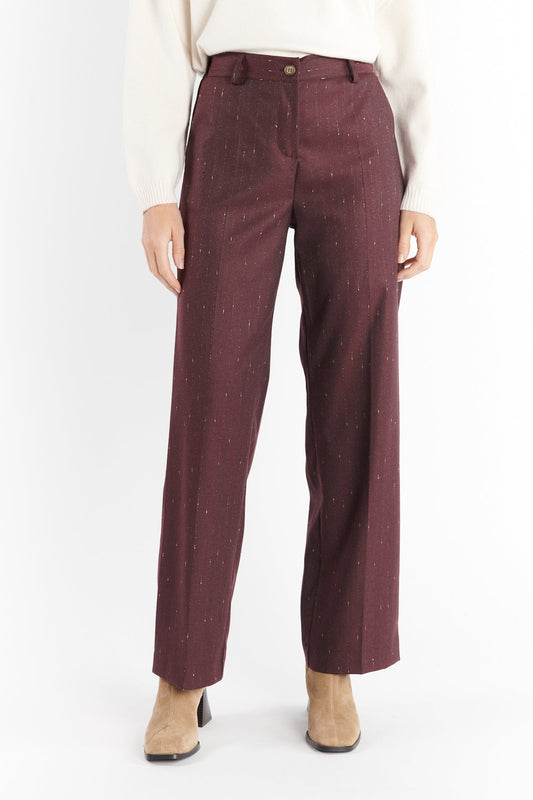 PANTALON LARGE DENZEL BORDEAUX LUREX
