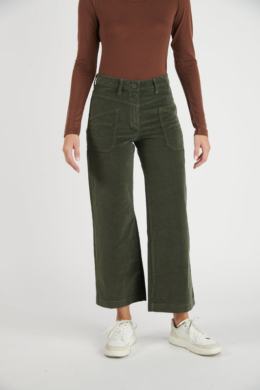 PANTALON ÉVASÉ 7/8 VELOURS DIONYS KAKI