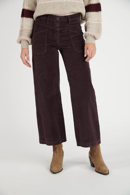 PANTALON ÉVASÉ 7/8 VELOURS DIONYS PRUNE