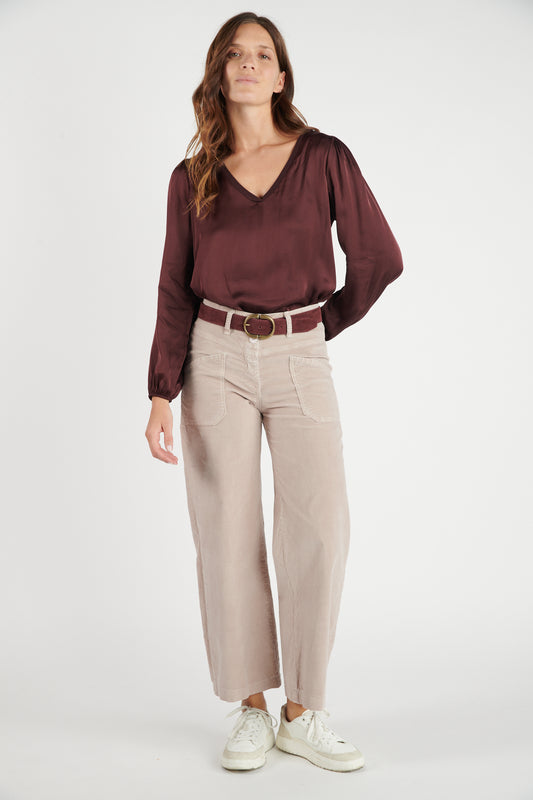 PANTALON ÉVASÉ 7/8 VELOURS DIONYS SABLE ROSE