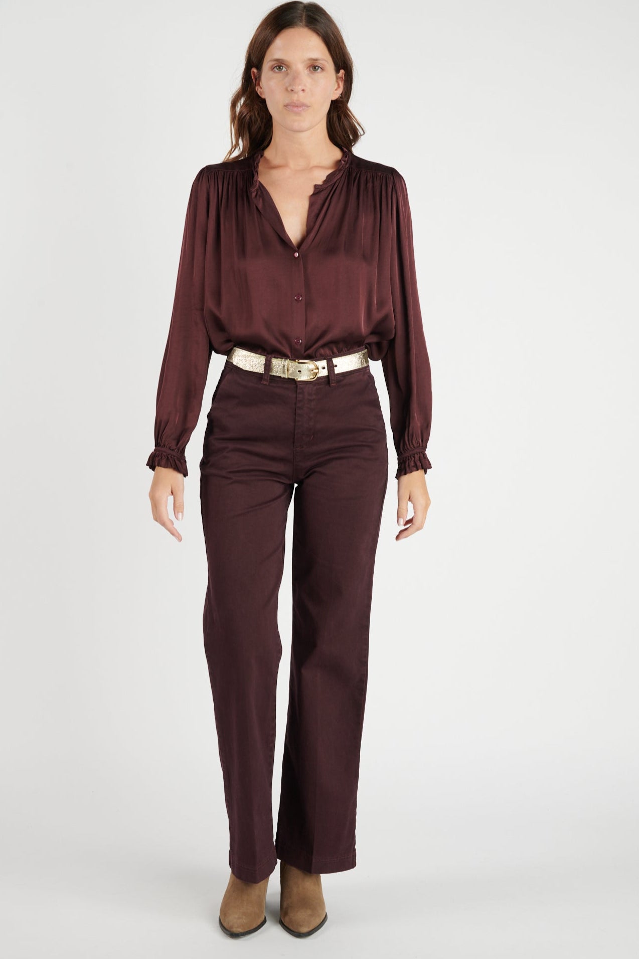 CHEMISE COL PLISSÉ FLORA PRUNE