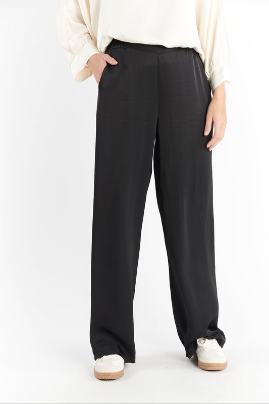 PANTALON LONG SATINÉ DREW NOIR