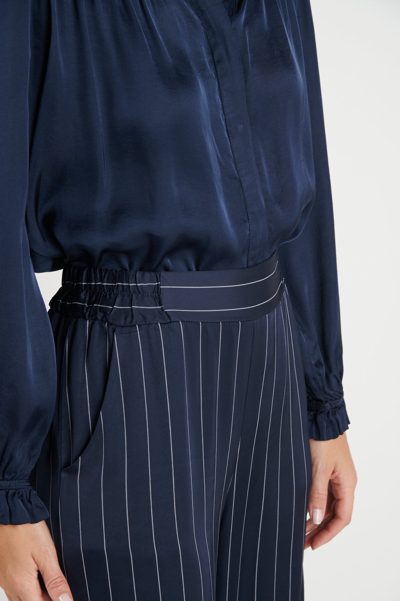 PANTALON FLUIDE CRISTOBAL RAYURES MARINE FONCE