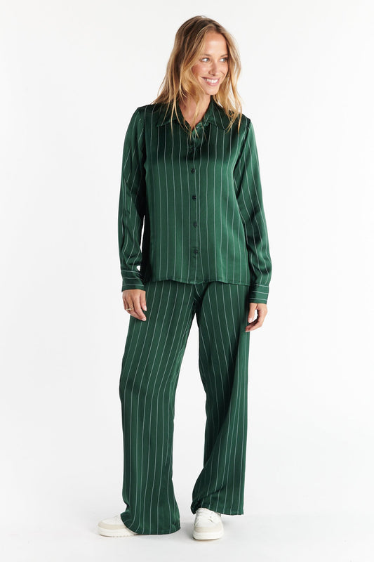 PANTALON FLUIDE CRISTOBAL RAYURES VERT PIN