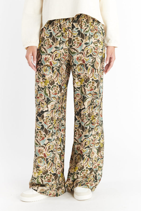 PANTALON FLUIDE DONIS IMPRIMÉ FLOWER KAKI