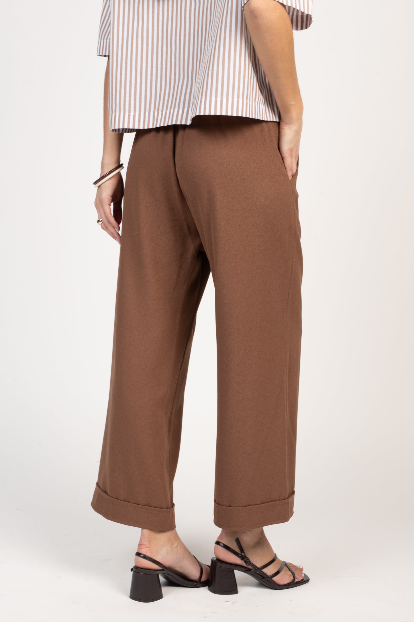 PANTALON 7/8ÈME ÉVASÉ EVA MARRON