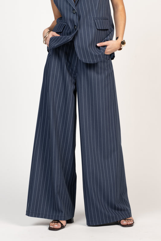 PANTALON ÉVASÉ À RAYURES ÉRIN BLEU