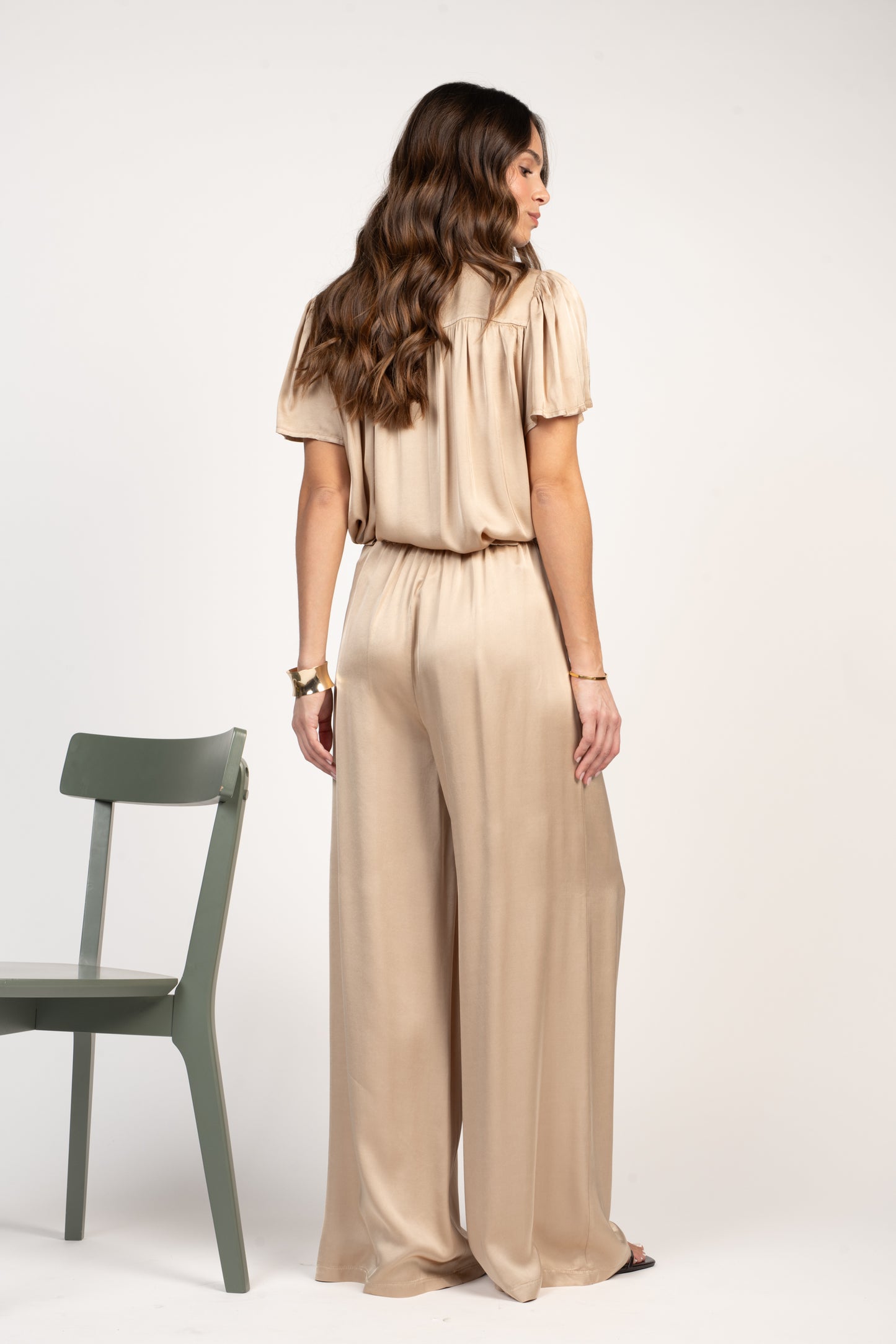 PANTALON SATINÉ ÉVASÉ EULALIE BEIGE