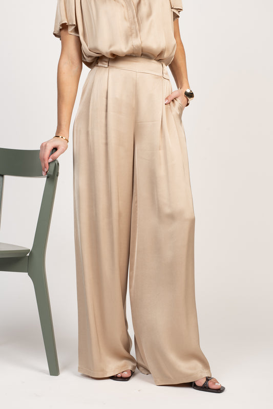 PANTALON SATINÉ ÉVASÉ EULALIE BEIGE