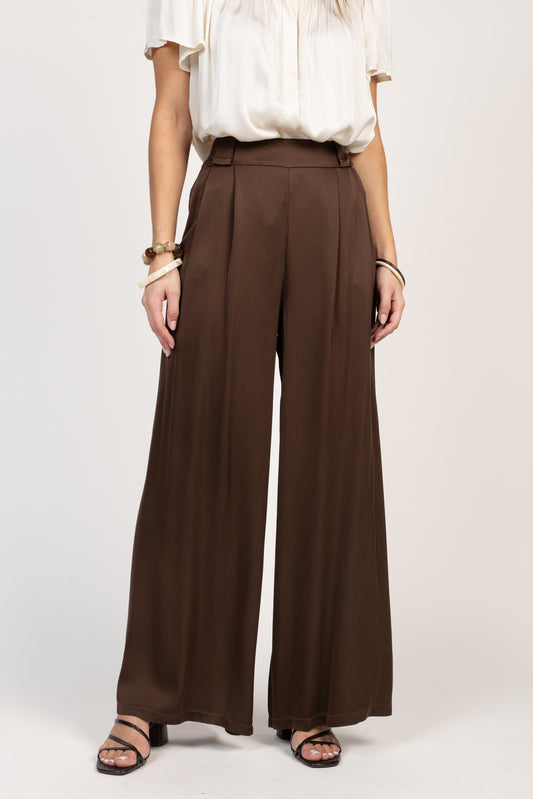 PANTALON SATINÉ ÉVASÉ EULALIE CHOCOLAT