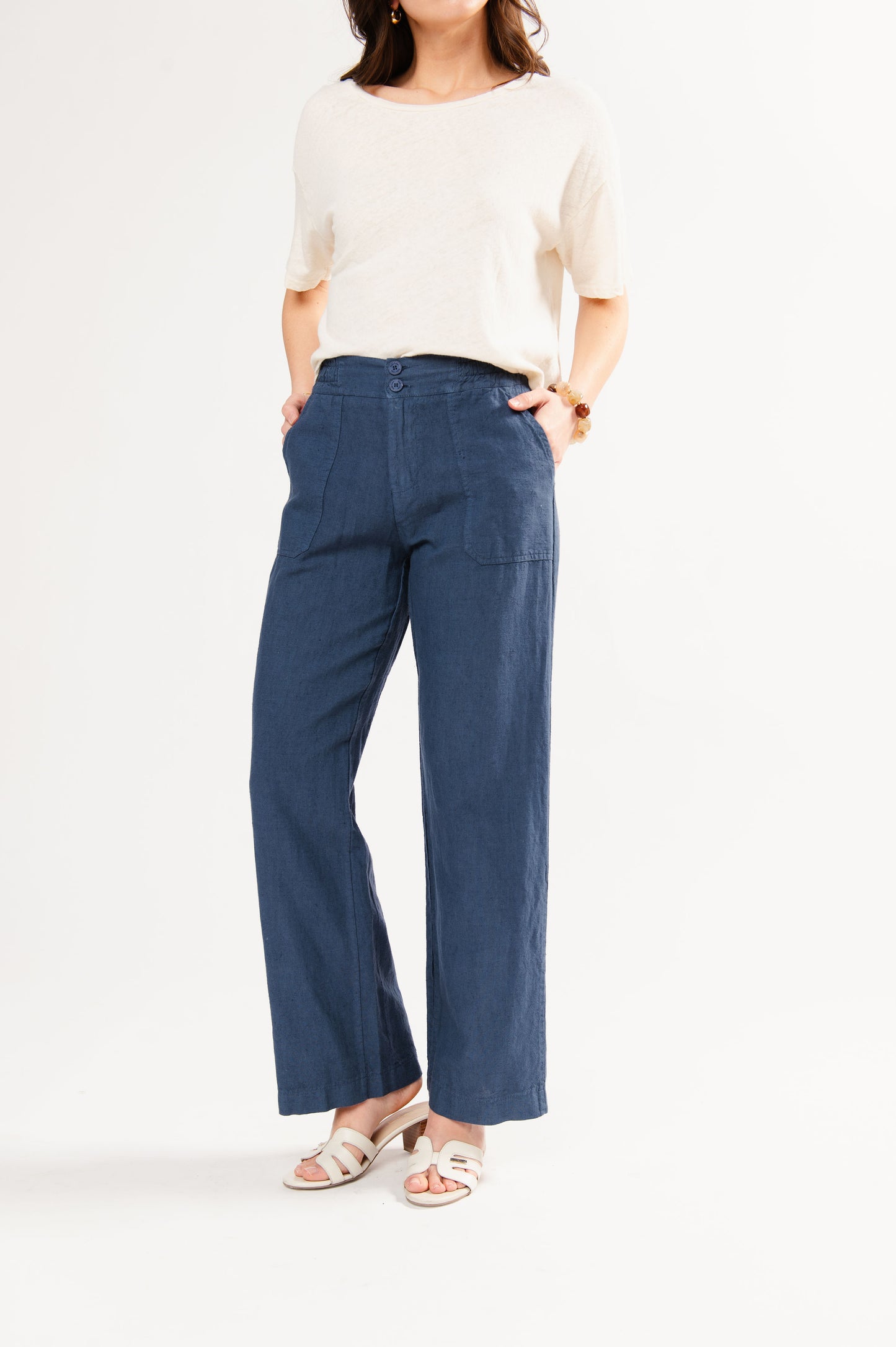 PANTALON EN LIN FÉDÉRICA BLEU
