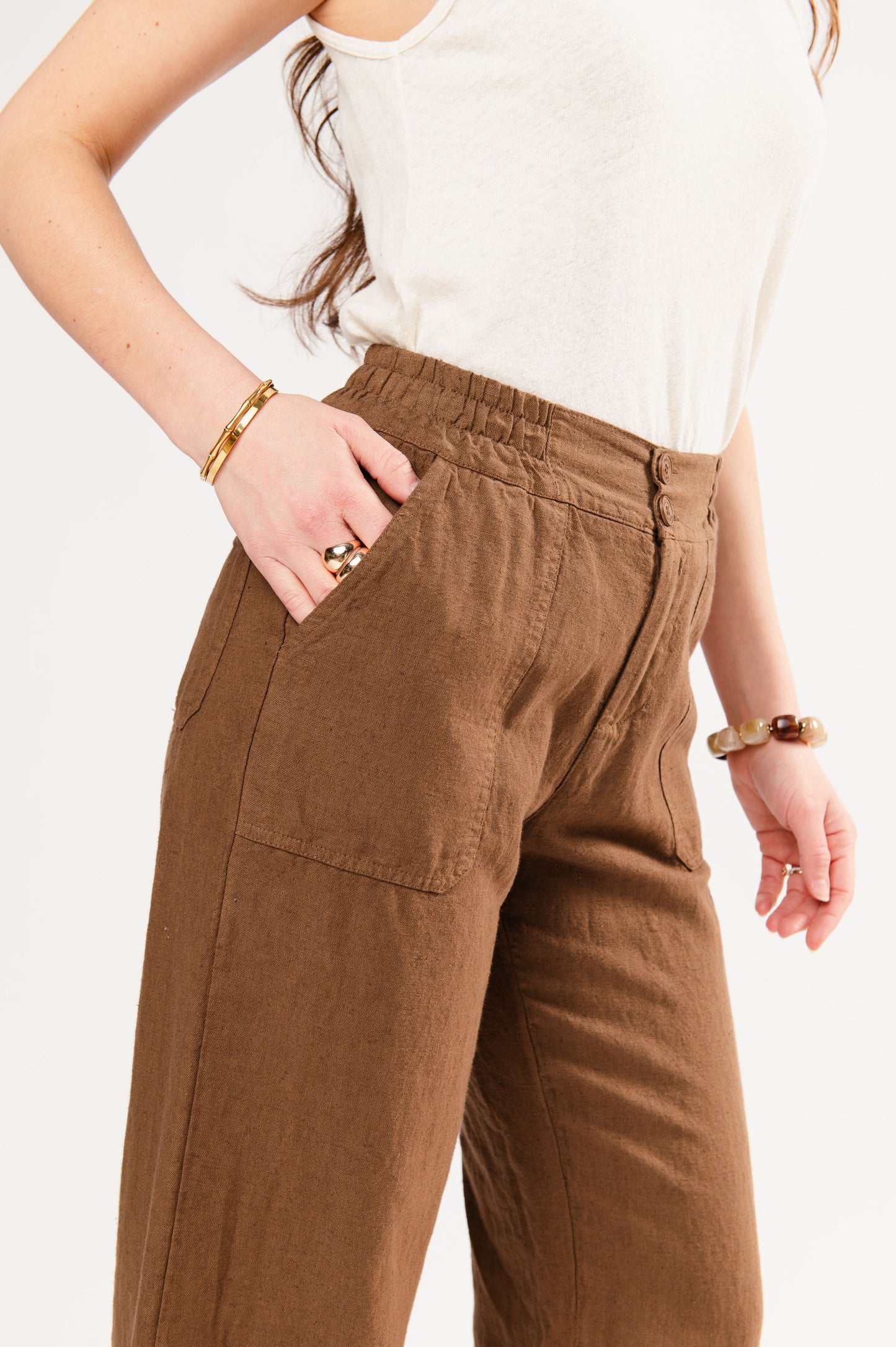 PANTALON EN LIN FÉDÉRICA MARRON