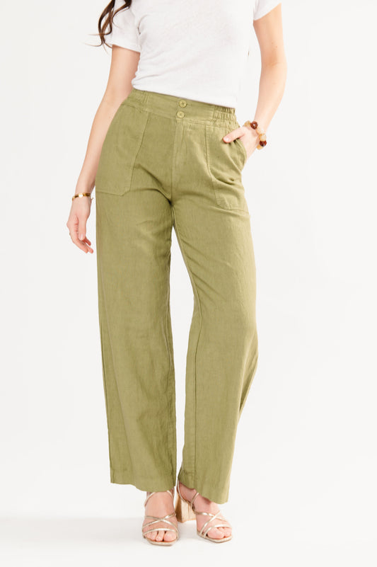 PANTALON EN LIN FÉDÉRICA VERT