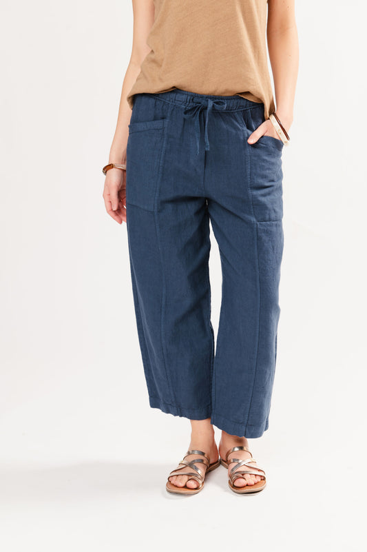 PANTALON 7/8ÈME EN LIN FLAVIO BLEU