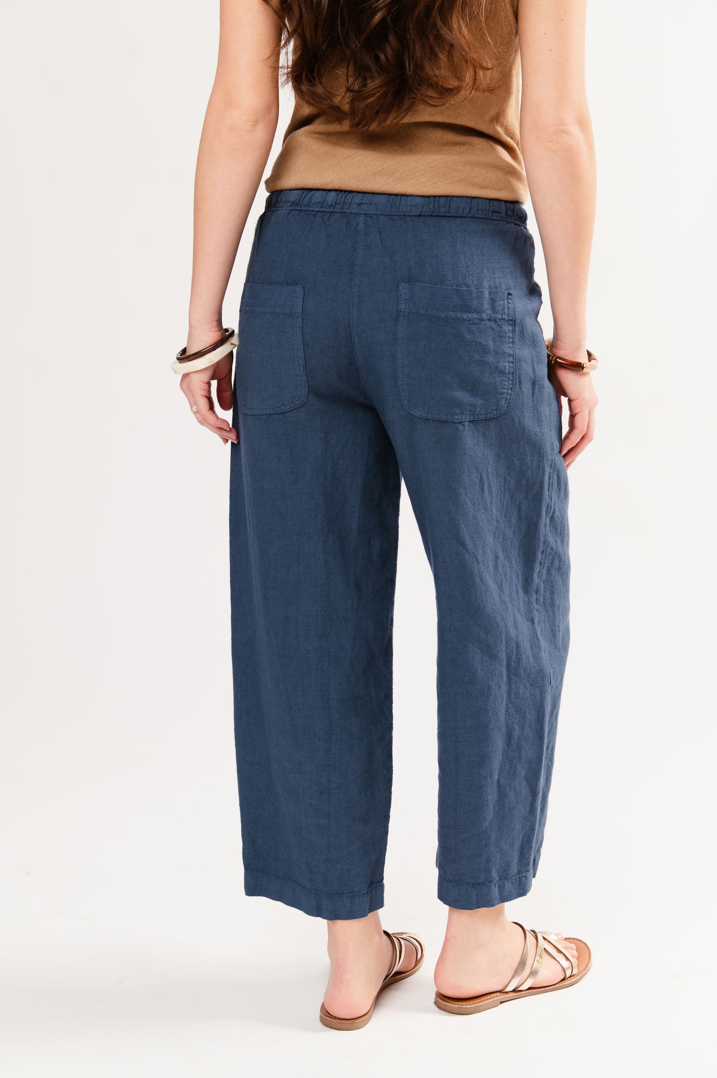PANTALON 7/8ÈME EN LIN FLAVIO BLEU
