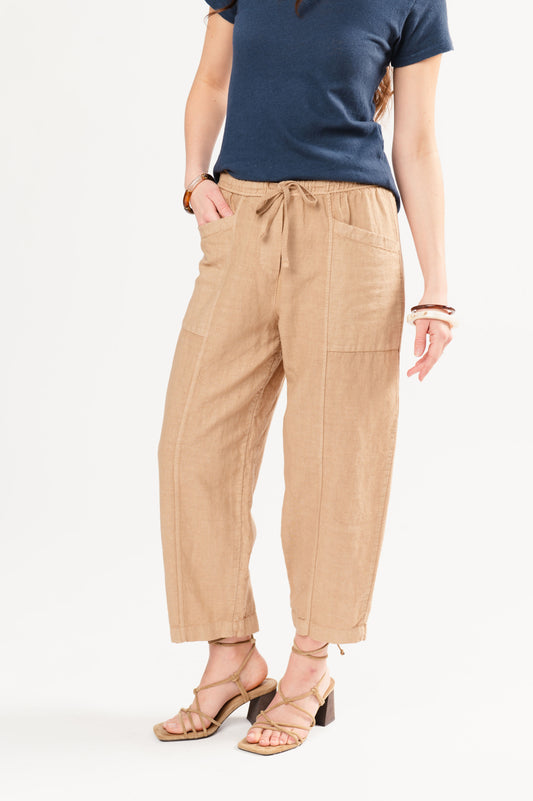 PANTALON 7/8ÈME EN LIN FLAVIO BEIGE