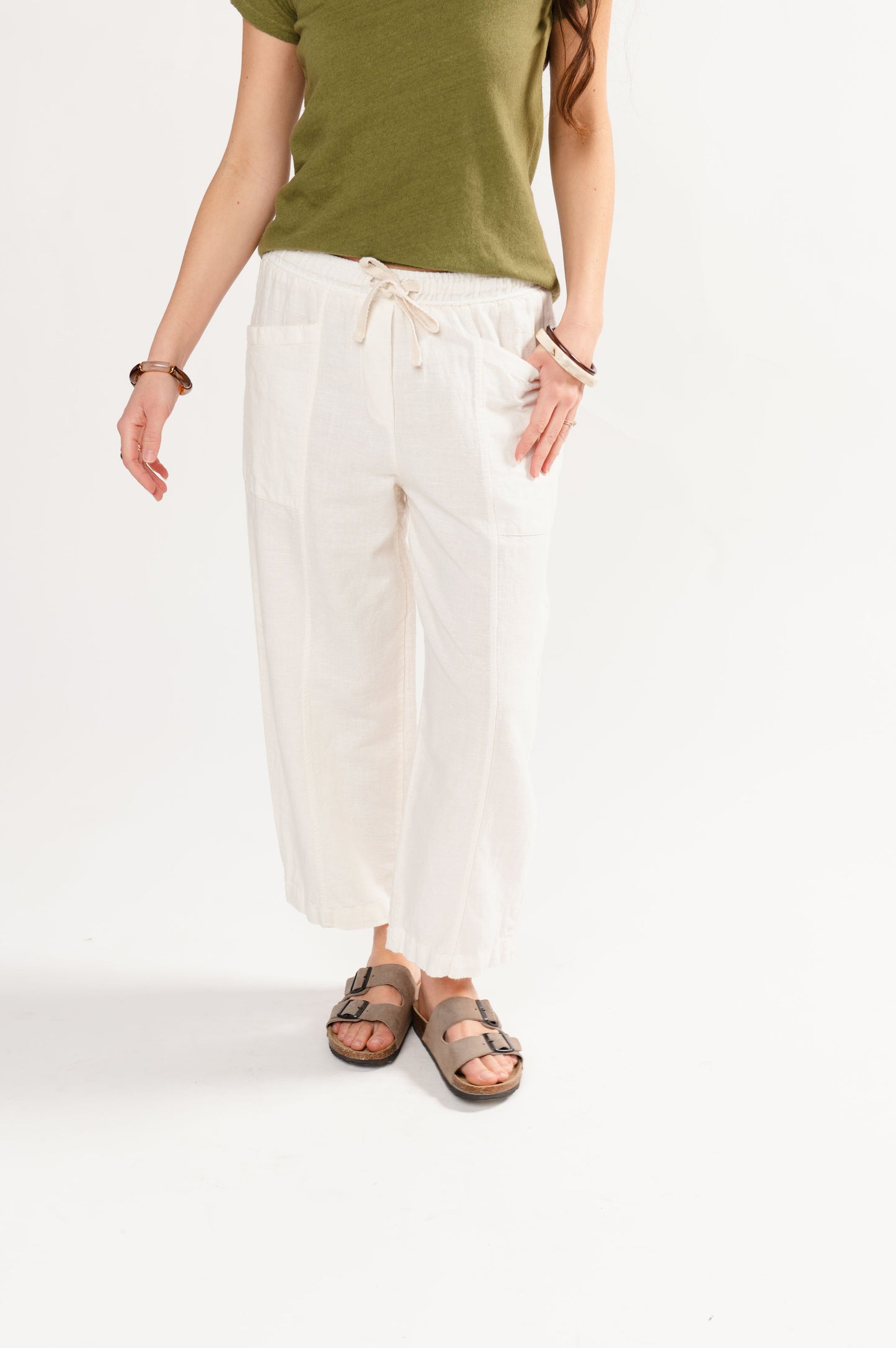 PANTALON 7/8ÈME EN LIN FLAVIO ÉCRU