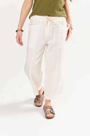 PANTALON 7/8ÈME EN LIN FLAVIO ÉCRU