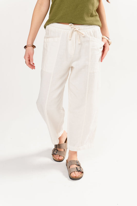 PANTALON 7/8ÈME EN LIN FLAVIO ÉCRU