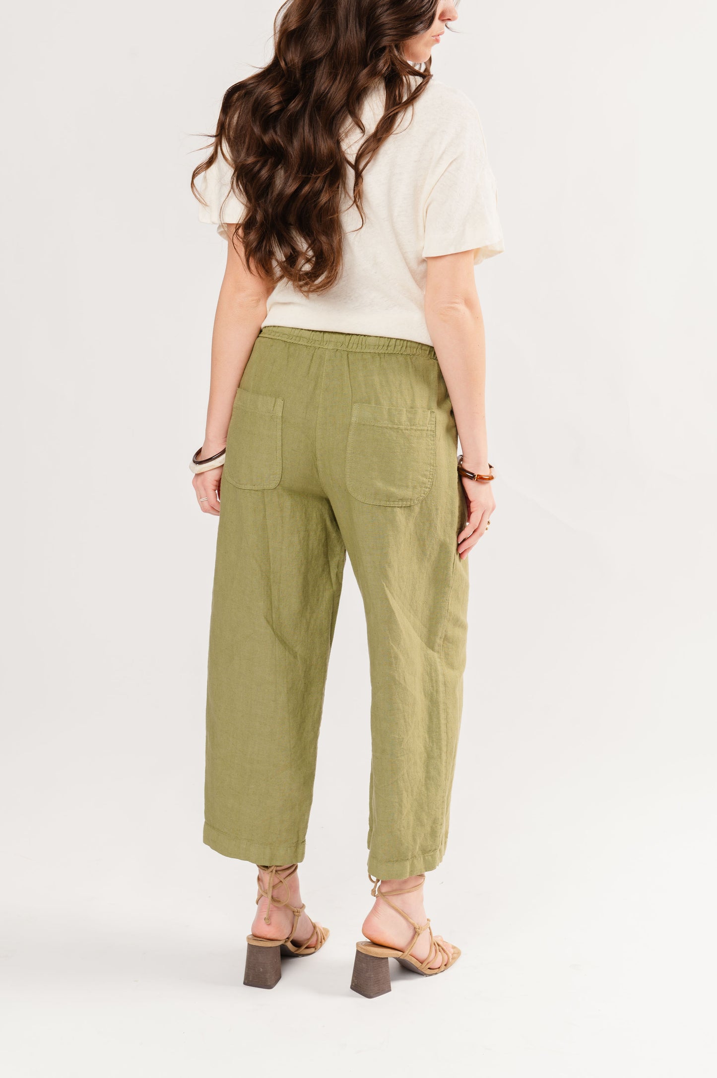 PANTALON 7/8ÈME EN LIN FLAVIO VERT