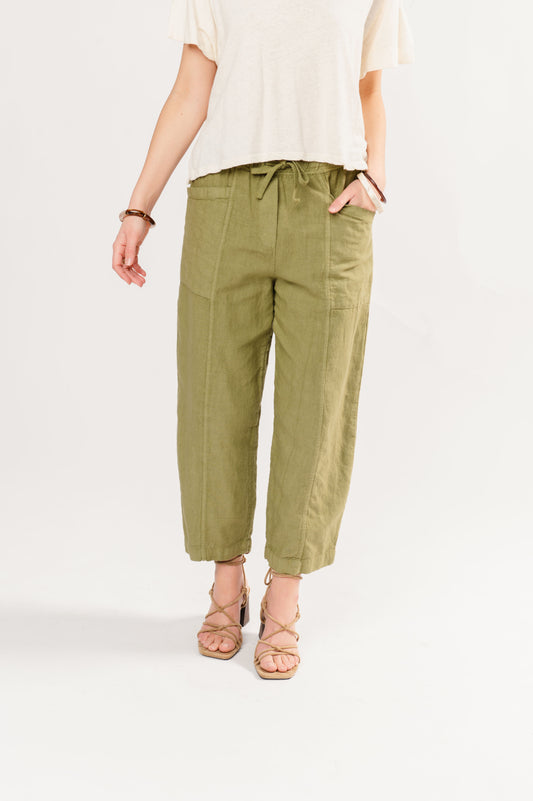 PANTALON 7/8ÈME EN LIN FLAVIO VERT