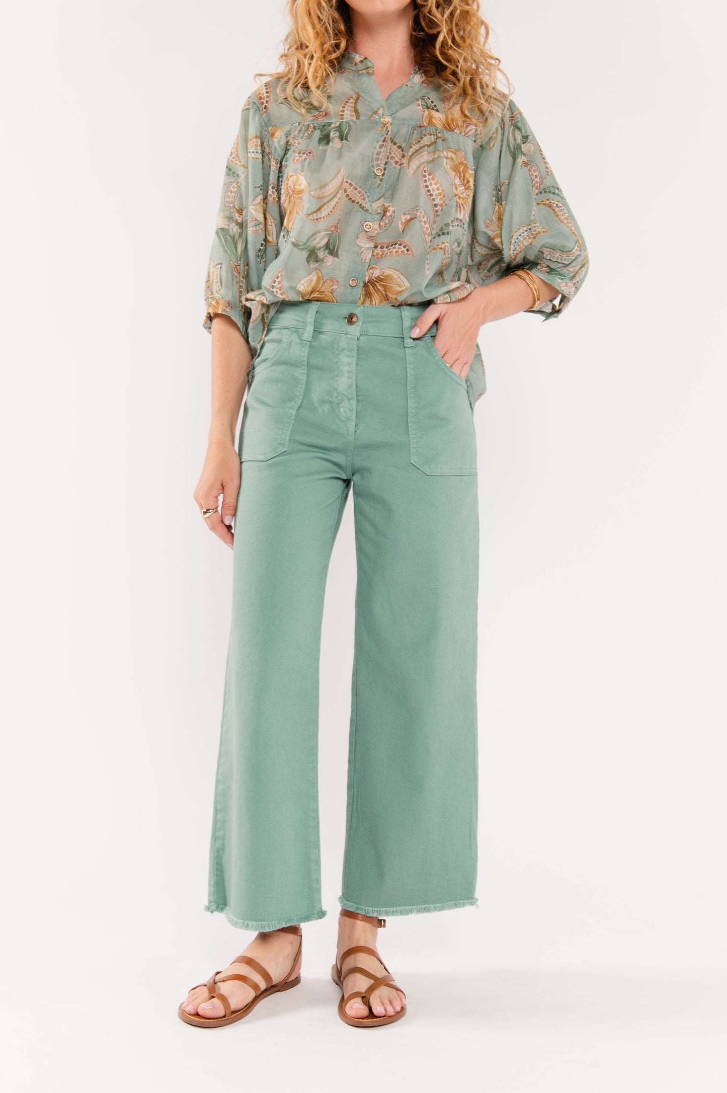 PANTALON ÉVASÉ 7/8ÈME ÉVAN VERT D'EAU