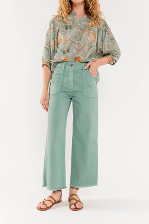 PANTALON ÉVASÉ 7/8ÈME ÉVAN VERT D'EAU