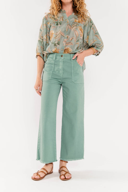 PANTALON ÉVASÉ 7/8ÈME ÉVAN VERT D'EAU