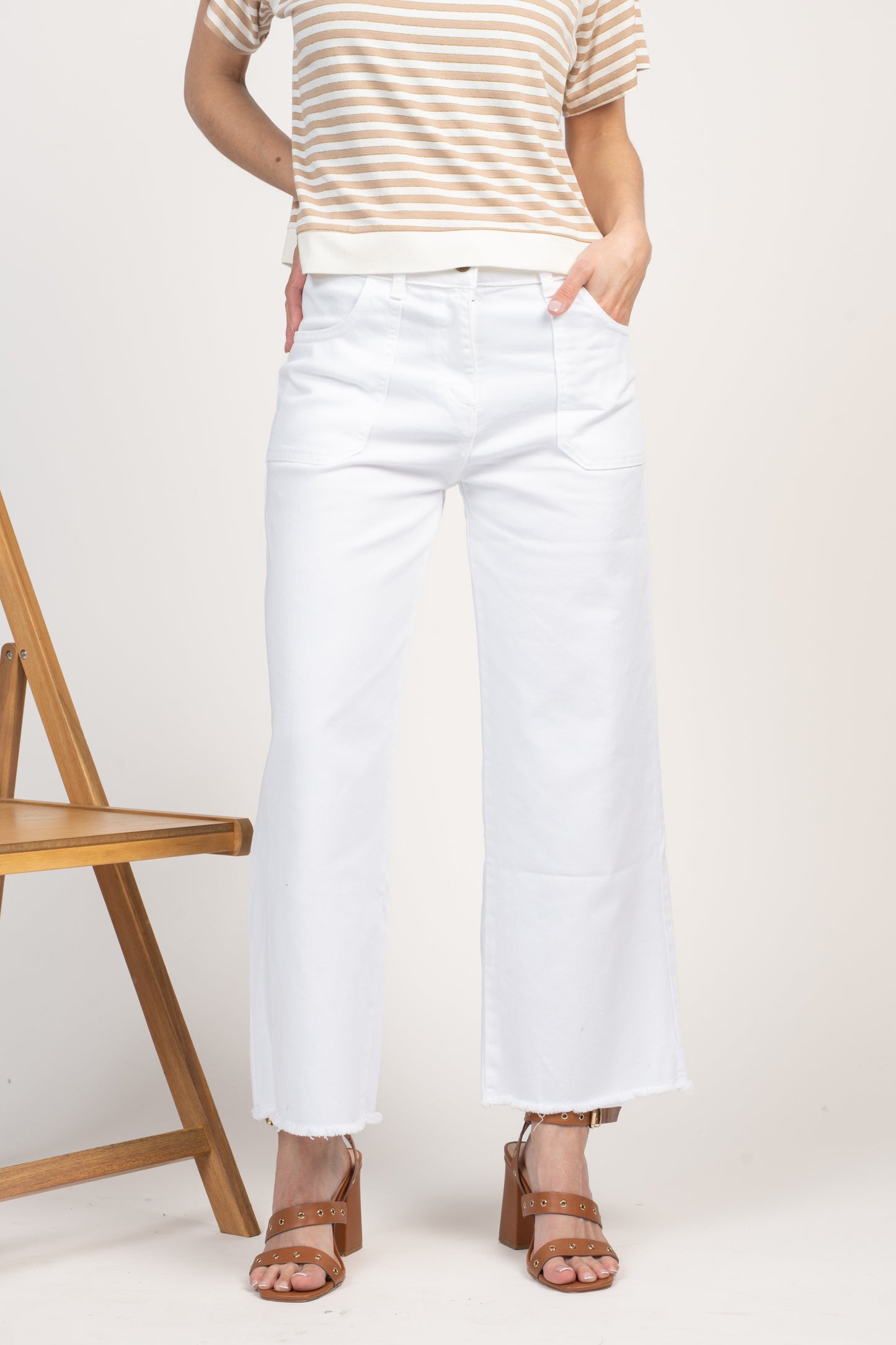 PANTALON ÉVASÉ 7/8ÈME ÉVAN BLANC